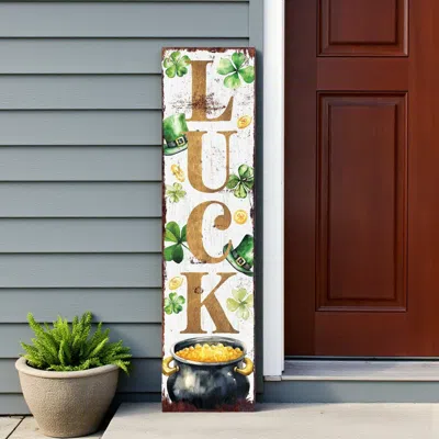 Hivvago 36" White Gold And Green Solid Wood Luck St Patrick's Day Porch Sign In Multi