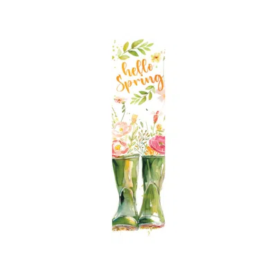 Hivvago 36" White Green And Pink Solid Wood Floral Bouquet Hello Spring Porch Sign