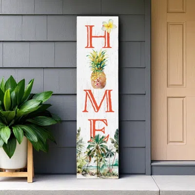 Hivvago 36" White Orange And Green Pineapple Home Solid Wood Porch Sign