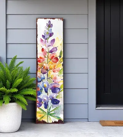 Hivvago 36" White Purple And Blue Watercolor Floral Solid Wood Porch Sign In Multi