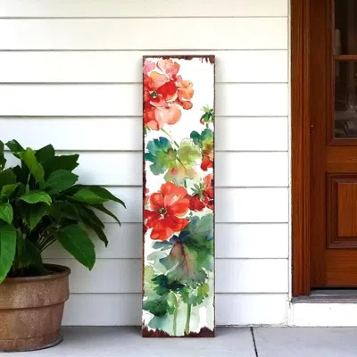 Hivvago 36" White Red And Green Floral Bouquet Solid Wood Porch Sign In Multi