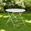 Hivvago 36" White Rounded Aluminum Folding Outdoor Dining Table With Umbrella Hole In White