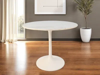 Hivvago 36" White Rounded Marble And Iron Pedestal Base Dining Table