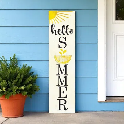 Hivvago 36" White Yellow And Black Solid Wood Hello Summer Porch Sign In Red