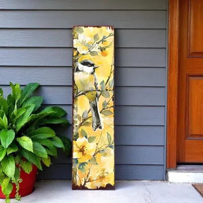 Hivvago 36" Yellow Chickadee Solid Wood Porch Sign