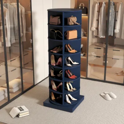 Hivvago 360 Degree Navy Blue Rotating Shoe Cabinet With 6 Layers