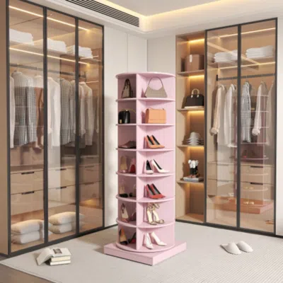 Hivvago 360 Degree Pink Rotating Shoe Cabinet With 7 Layers