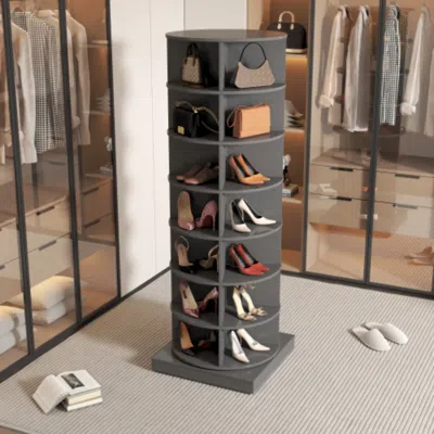 Hivvago 360 Degree Rotating Shoe Cabinet Grey Finish