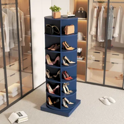 Hivvago 360 Degree Smoke Blue Rotating Shoe Cabinet With 6 Layers