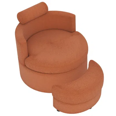 Hivvago 360 Degree Swivel Accent Chair With Half Moon Storage Ottoman In Brown