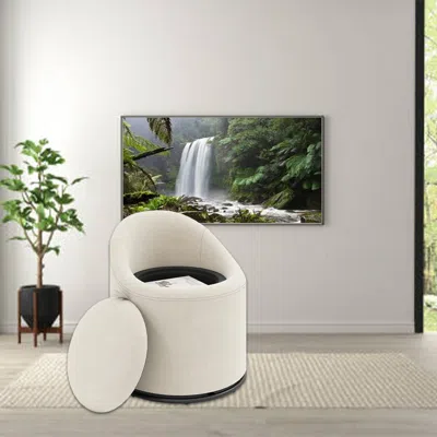 Hivvago 360° Swivel Barrel Accent Chair With Hidden Storage In White