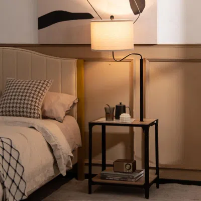 Hivvago 360â° Rotatable Floor Lamp With End Table And Usb Charging Ports In Brown