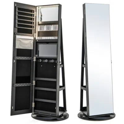 Hivvago 360â° Rotating Mirrored Jewelry Cabinet Armoire 3 Color Led Modes Lockable-black