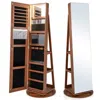 Hivvago 360â° Rotating Mirrored Jewelry Cabinet Armoire 3 Color Led Modes Lockable-dark Brown