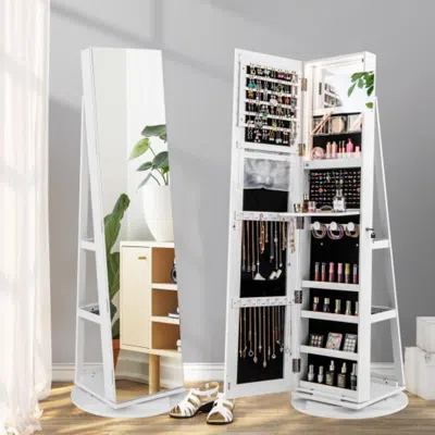 Hivvago 360â° Rotating Mirrored Jewelry Cabinet Armoire 3 Color Led Modes Lockable-white