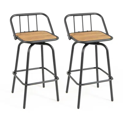 Hivvago 360â° Swivel Bar Stool Set Of 2 With Footrest And Backrest-balck & Natural