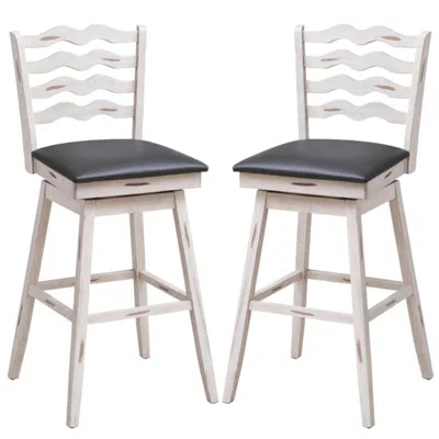 Hivvago 360â° Swivel Bar Stools With Rubber Wood Frame And Ergonomic Backrest And Footrest-25 Inches In White