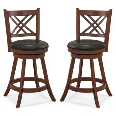 HIVVAGO 360Â° SWIVEL UPHOLSTERED BARSTOOLS SET OF 2 WITH BACK AND FOOTREST-24 INCHES