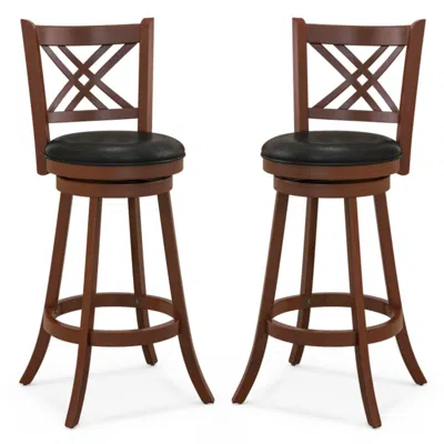 Hivvago 360â° Swivel Upholstered Barstools Set Of 2 With Back And Footrest-29 Inches In Animal Print