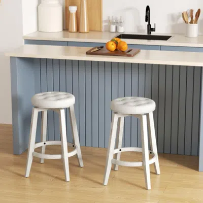 HIVVAGO 360Â° SWIVEL UPHOLSTERED RUBBERWOOD FRAME BAR STOOL SET OF 2 WITH FOOTREST-24 INCHES