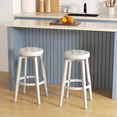 Hivvago 360â° Swivel Upholstered Rubberwood Frame Bar Stool Set Of 2 With Footrest-24 Inches In White