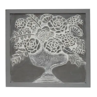Hivvago 36x36 Inch Wall Art Panel, Carved Flower Vase Design, Gray White Wood
