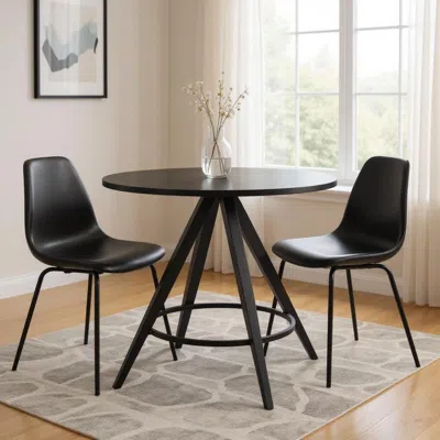 Hivvago 37" Black Wood And Steel Round Top Dining Table