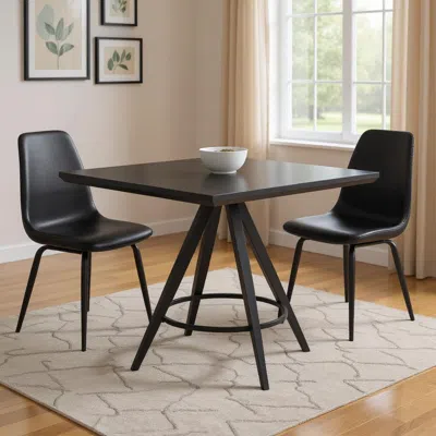 Hivvago 37" Black Wood And Steel Square Dining Table