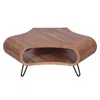 Hivvago 37 Inch Coffee Table, Handcrafted Curved Hexagon Shape With Open Shelf, Natural Brown Acacia Wood, I In Brown