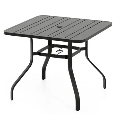 Hivvago 37 Inch Square Patio Dining Table With Umbrella Pole Hole In Gray