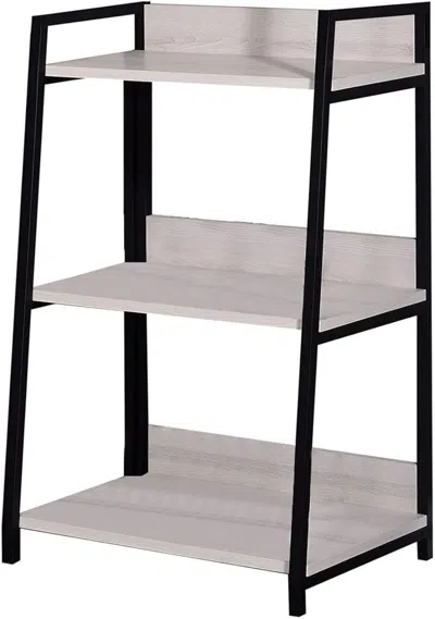 Hivvago 37" Natural And Black Metal Three Tier Ladder Bookcase In Multi