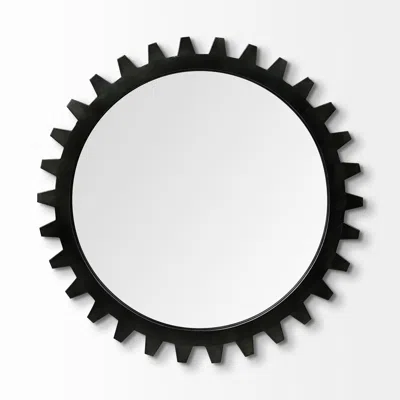 Hivvago 37" Round Black Metal Frame Wall Mirror