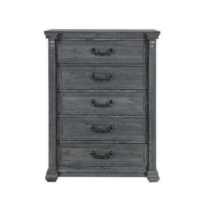 Hivvago 38" Gray Wood Five Drawer Dresser