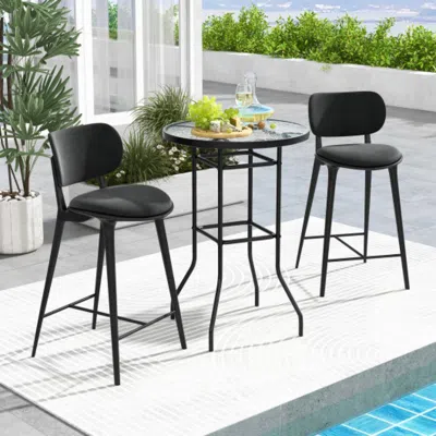 Hivvago 38 Inch Patio Bar Table With Tempered Glass Tabletop In Black