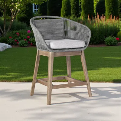 Hivvago 38" Light Gray Solid Wood Low Back Outdoor Bar Height Chair With Footrest