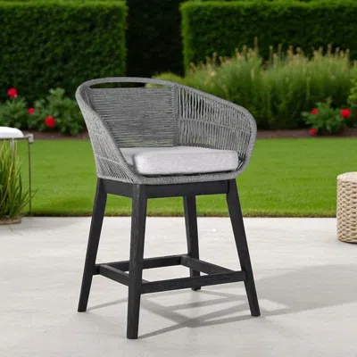 Hivvago 38" Light Gray Solid Wood Low Back Outdoor Bar Height Chair With Footrest