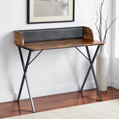 Hivvago 39" Brown And Black Wood And Metal X-shape Computer Desk