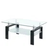 Hivvago Rectangular Double Layer Living Room Glass Coffee Table With Metal Legsclear Glass - Black