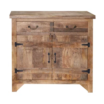 Hivvago 39 Inch Artisanal Farmhouse Style 2 Drawer Mango Wood Cabinet Console With 2 Door Storage, Rustic Br