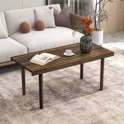 Hivvago 39 Inch Coffee Table With Slatted Tabletop For Living Room & Reception Room