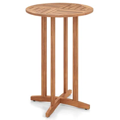 Hivvago 39 Inch Outdoor Acacia Wood Bar Table With Slatted Table Top