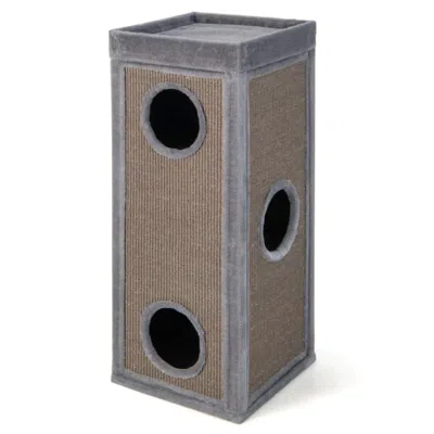 Hivvago 39 Inch Tall Cat Condo With Scratching Posts And 3 Hideaways And 4 Soft Plush Cushions In Brown