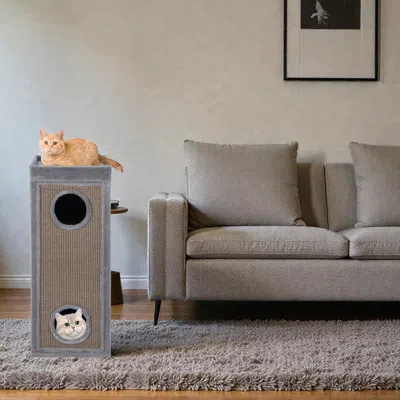 Hivvago 39" Multi-level Cat House Featuring Scratching Columns, 3 Dens & Soft Cushion Pads In Gray