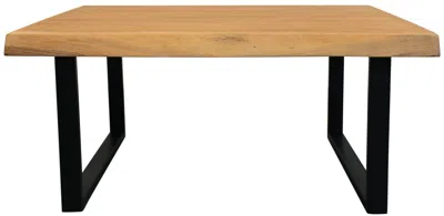 Hivvago 39" Natural And Black Solid Wood And Iron Square Distressed Coffee Table In Neutral