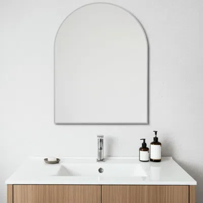 Hivvago 39" Silver Arch Metal Framed Bathroom Vanity Mirror In Gray