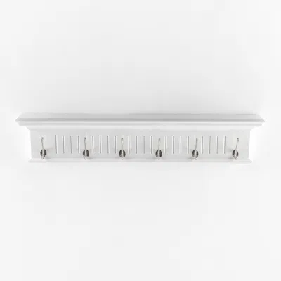 Hivvago 39" White Solid Wood Six Hook Wall Mount Coat Rack