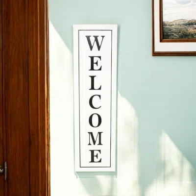 Hivvago 39" X 11" White And Black Welcome Metal Wall Decor