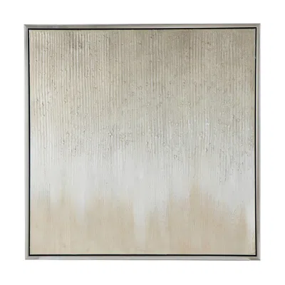 Hivvago 39 X 39 Hand Painted Wall Art, Polyester Canvas, Wood, White And Gold