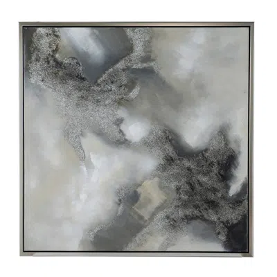Hivvago 39 X 39 Stormy Skies Framed Handpainted Wall Art, Square, Canvas, Gray