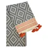 Hivvago 39" X 71" Gray And Orange Cotton Geometric Turkish Towel Throw Blanket With Tassels In Gray